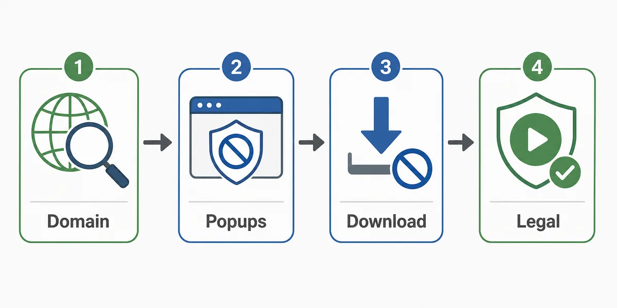 Step diagram for checking Futbol Libre online links before opening them