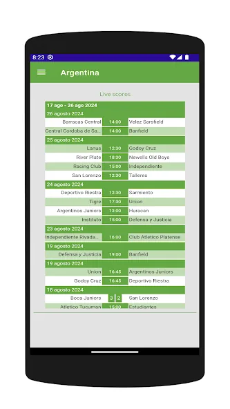Lista de partidos y marcadores reales de FutbolLibre App